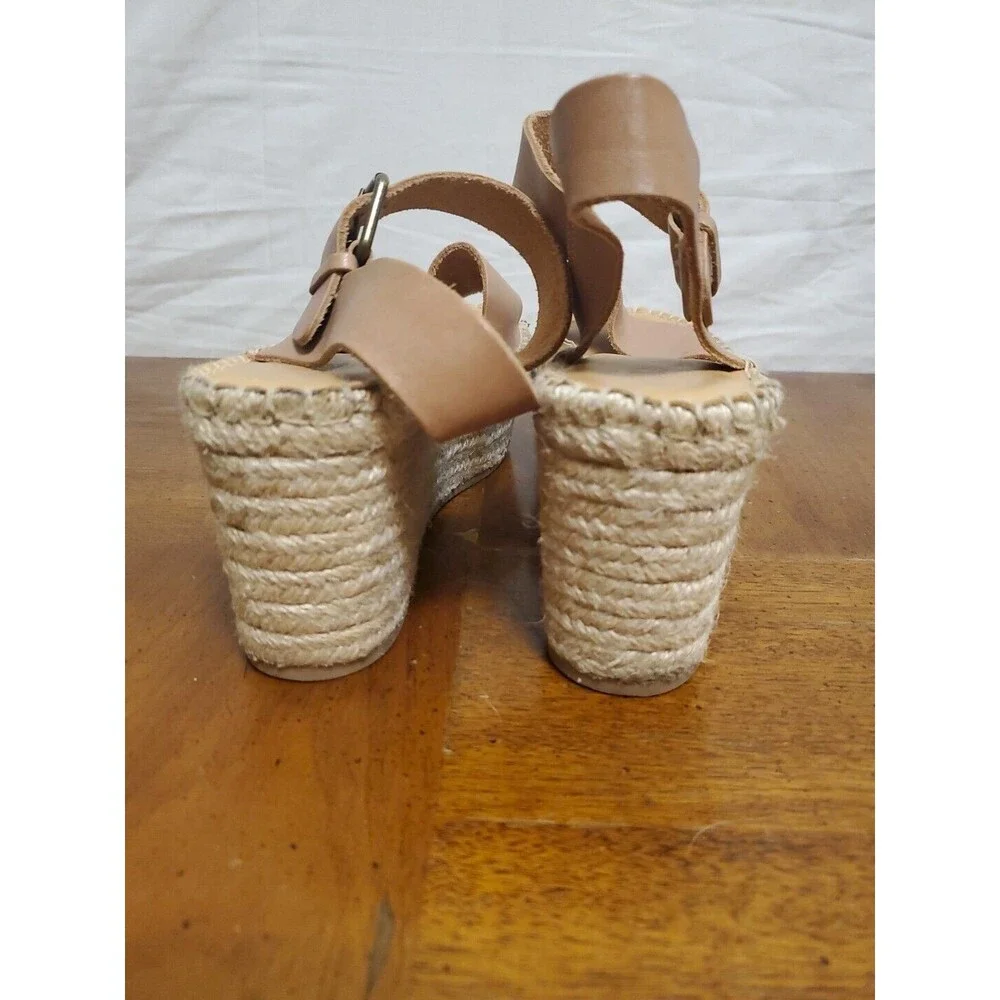Soludos Tan Leather Slingback Platform Minorca Espadrille Sandals Shoes Size 9